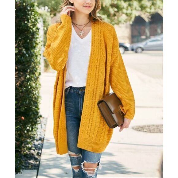 ✨ HP✨Mustard Cable Knit Cardigan✨ - Picture 1 of 3